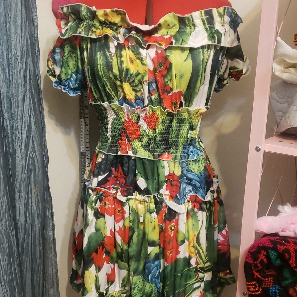 Floral Off-Shoulder Smocked Dress